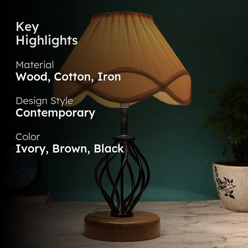 Gloflare Cotton Table Lamp With Wooden Base - Ivory media 2