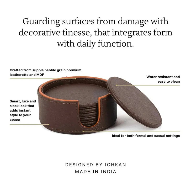 Tisca Faux Leather Coaster (Brown) - Seven Piece Set media 3
