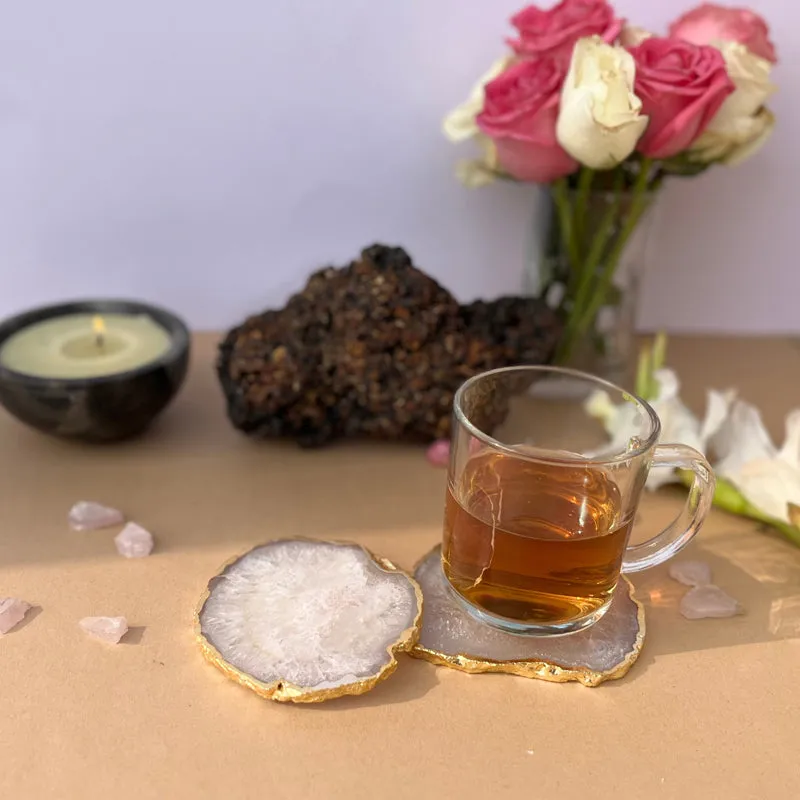 Celeste Handcrafted Crystal Agate Coaster (White) - Set Of Two media 4