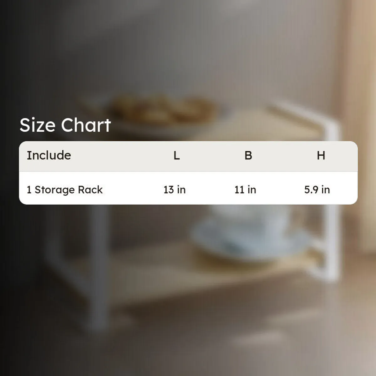 Size chart graphic for one storage rack