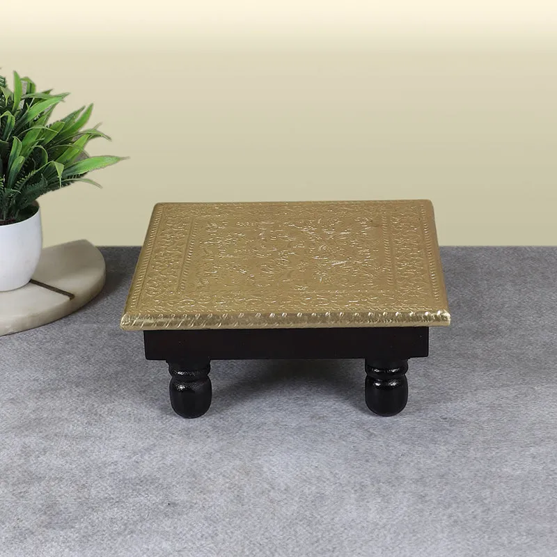 Zarokh Brass Finish Mango Wood & MDF Stool media 3