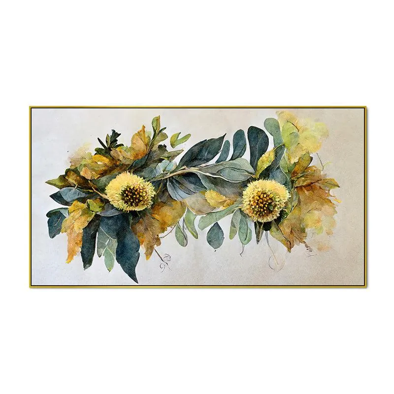 Ochre Autumn Floral Canvas Wall Painting With Frame - Gold media 4