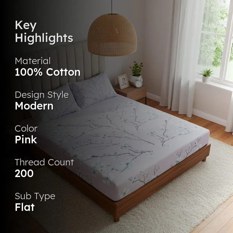 Calla Blossom Floral Cotton Bedsheet (Pink) - 200 TC media 2
