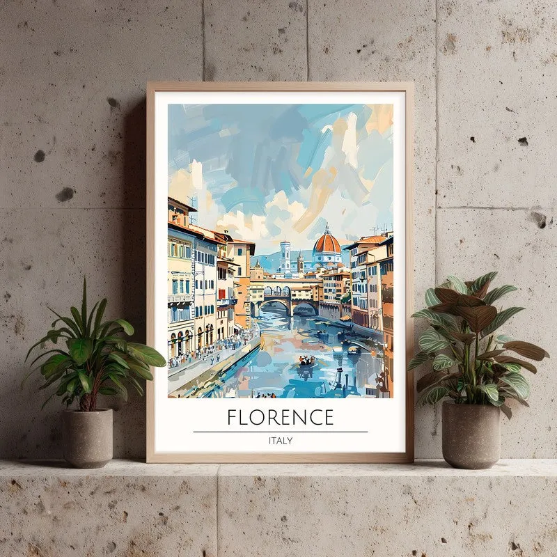 Vintage Florence Framed Canvas Archival Canvas Wall Painting - Natural Brown Frame media 3