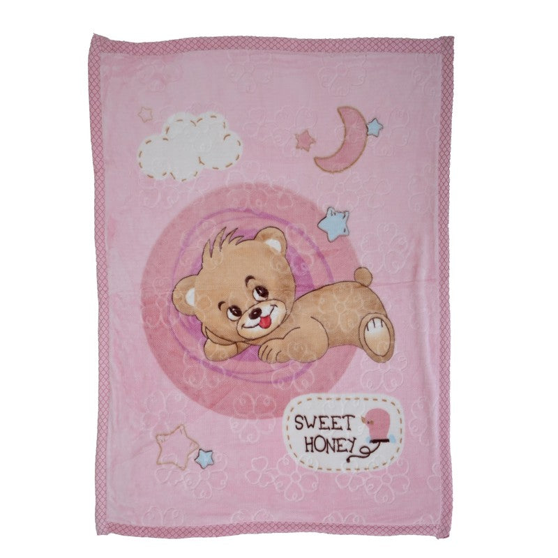 Snugsy Cartoon Woolen Kids Blanket (Pink) - 350 GSM media 4