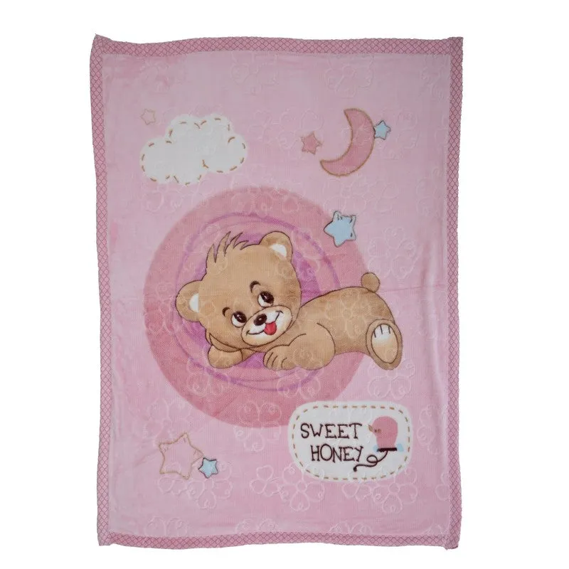 Snugsy Cartoon Woolen Kids Blanket (Pink) - 350 GSM media 4
