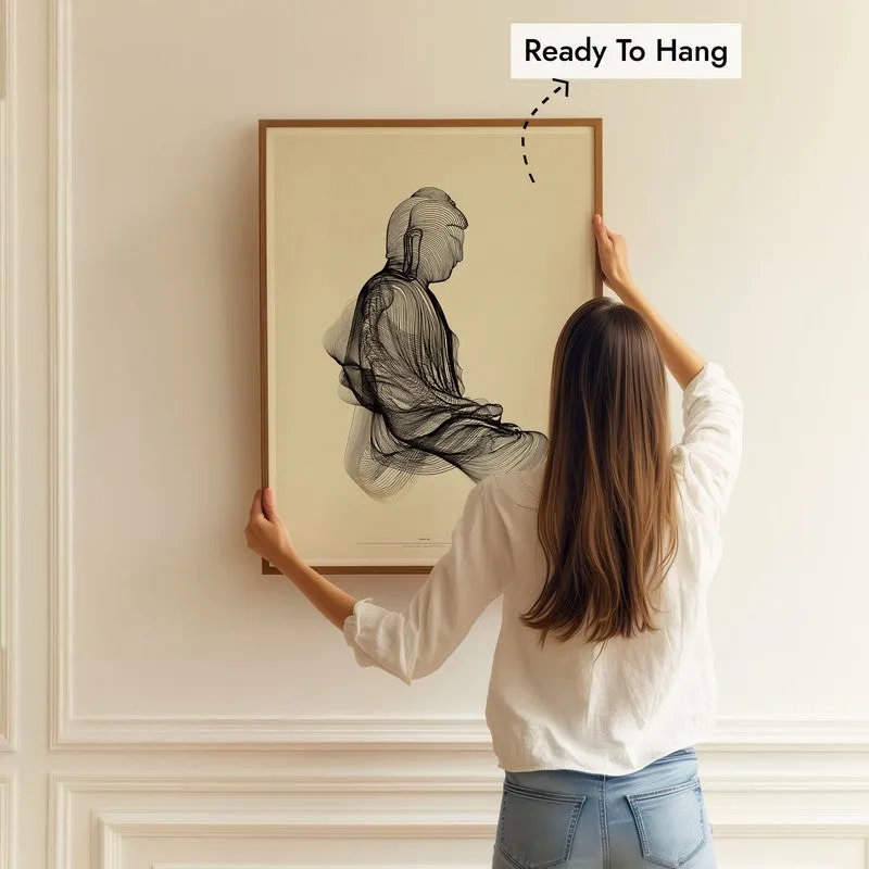 Resting Thought Buddha Archival Paper Wall Painting With Brown Frame media 5