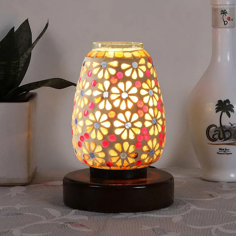 Glowsyn Glass Table Lamp With Wooden Base - Multicolor media 3