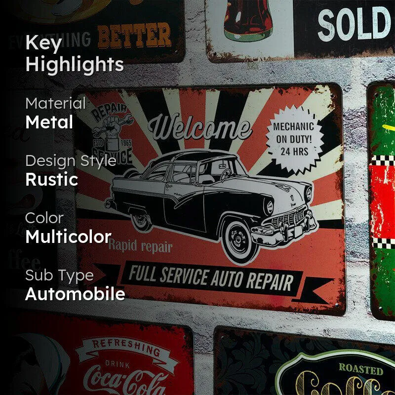 Rapid Repair Auto Service Retro Metal Wall Accent media 2