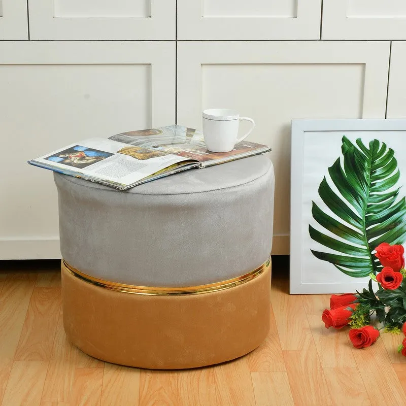Dualtone Solid Velvet Pouffe - Grey & Tan media 1