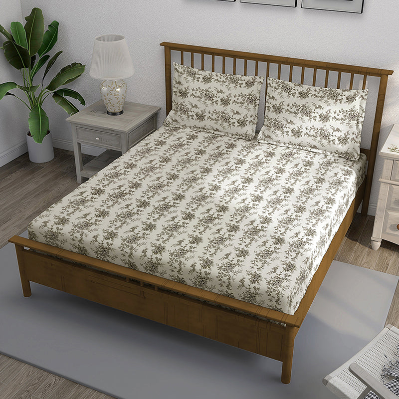 Swayam Rosabella Floral Cotton Bedsheet (Grey) - 250 TC media 3