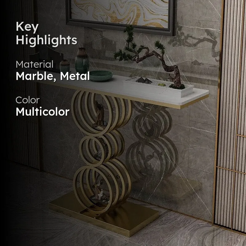 Triple Ring Metal Console Table with Marble Top - Small media 2