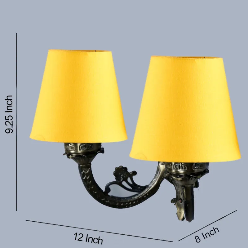 Vintage Conical Duo Fabric & Metal Wall Lamp - Yellow media 5