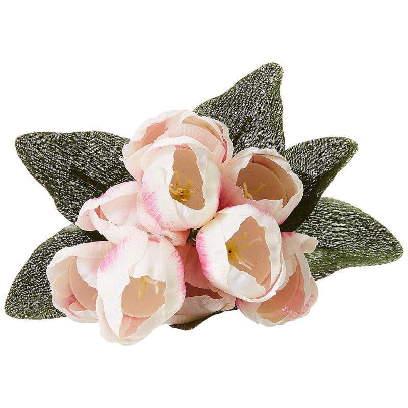 Faux Silk Artificial Tulip Flower Bunch - White & Pink media 3