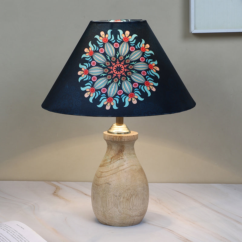 Toile Curve Printed Mango Wood Table Lamp - Multicolor