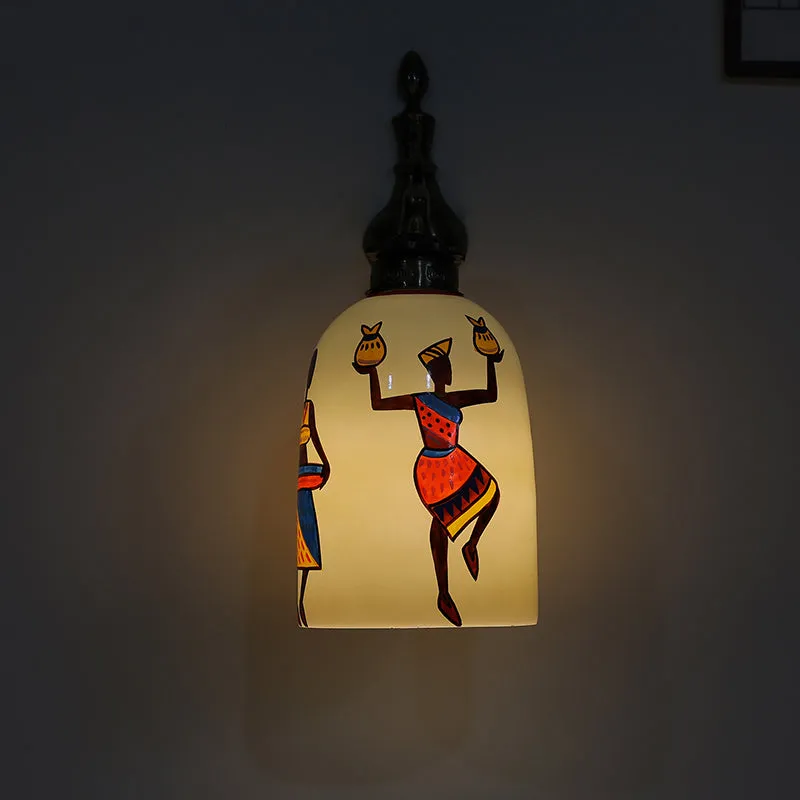Ethno Lume Hand Painted Glass & Metal Wall Lamp media 4