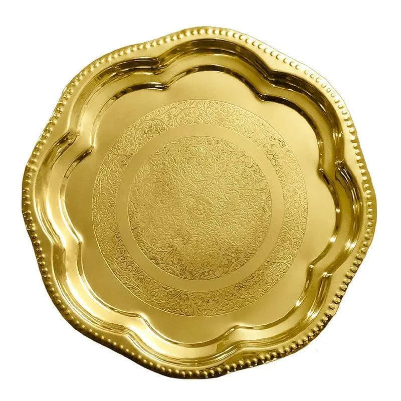 Decorative Engraved Floral Brass Pooja Thali media 3