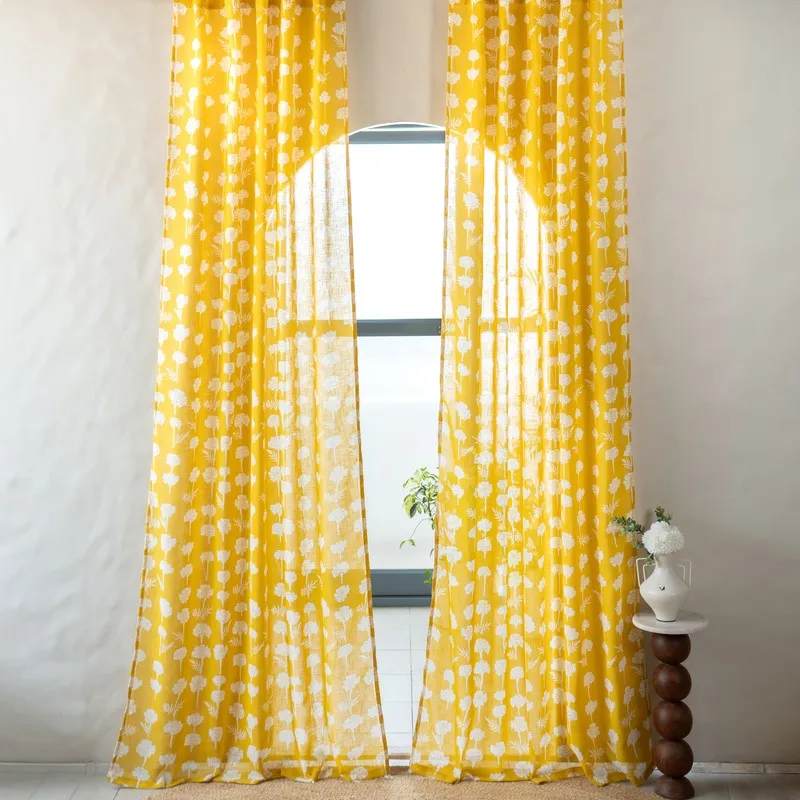 Tranquebar Home Bloom Grace Polyester Curtains(Yellow) - Set Of Two media 3