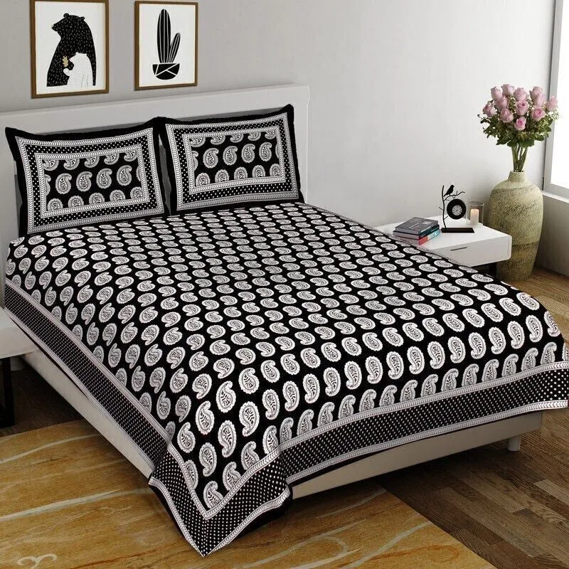 Petaly Cotton Bedsheet (Black,White) - 240 TC media 3