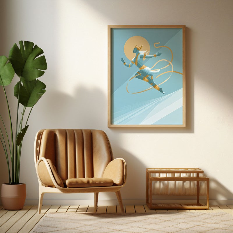 Powerful Sri Hanuman Archival Paper Wall Art - Natural Brown Frame
