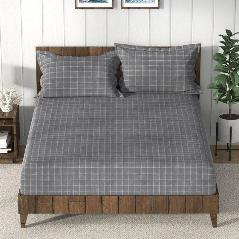 Nautica Lattice Haven Geometric Cotton Bedsheet (Grey) - 160 TC media 3
