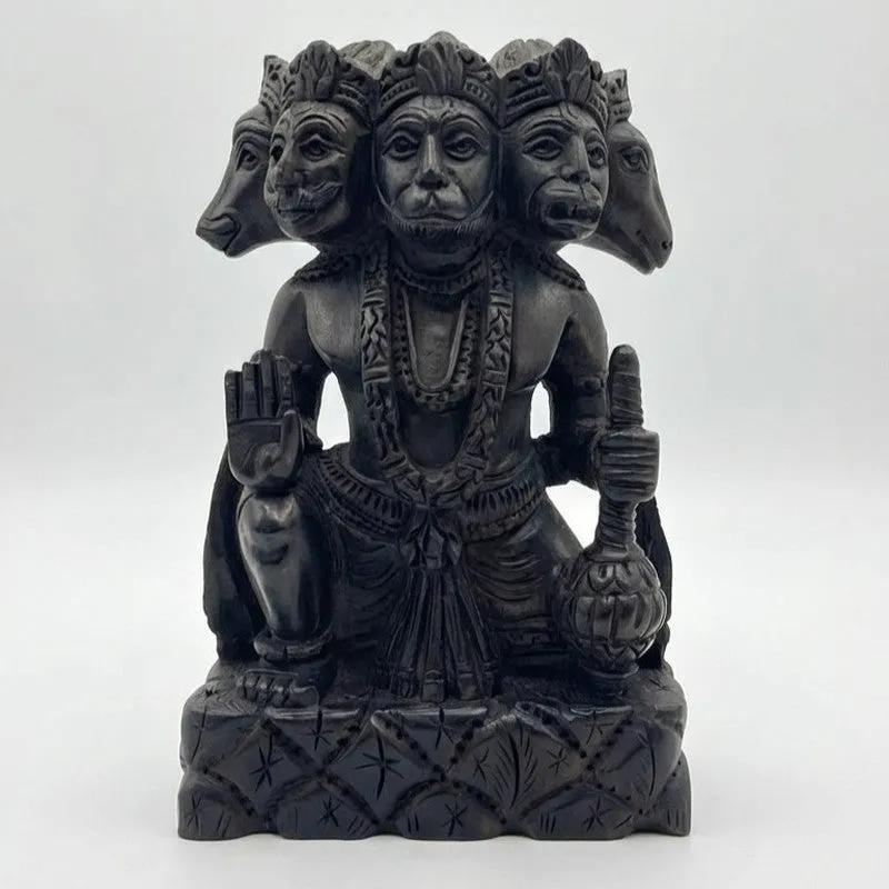 Panchmukhi Hanuman Ebony Wood Divine Idol media 3