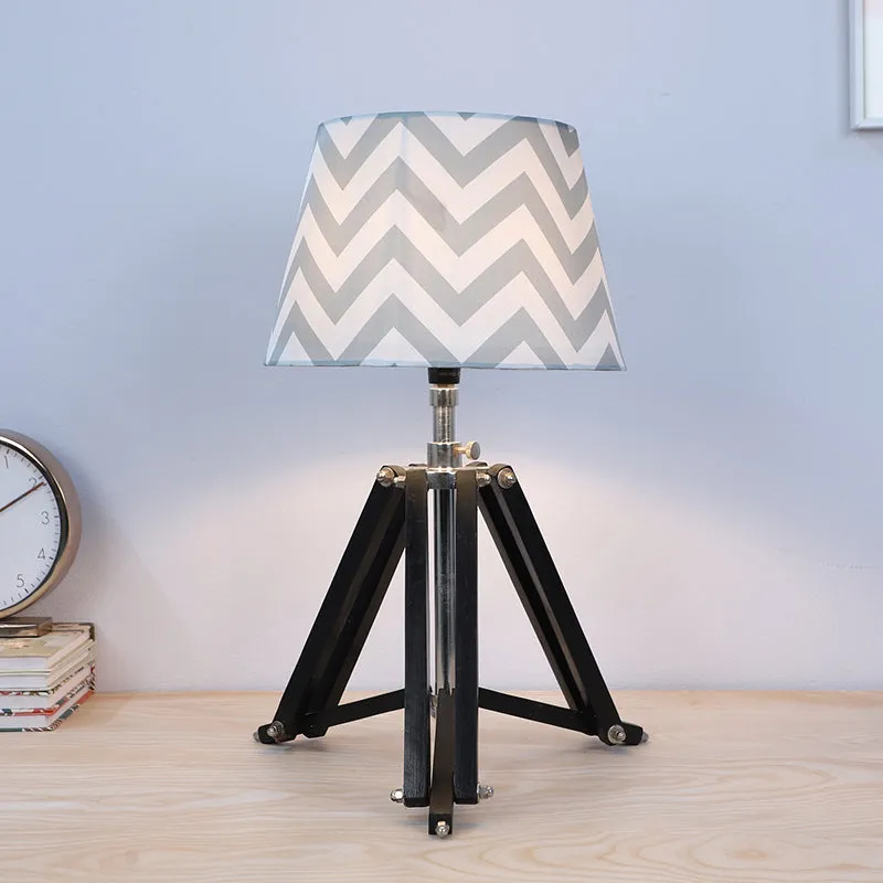 Chevron Light Printed Tripod Mango Wood Table Lamp - White media 2