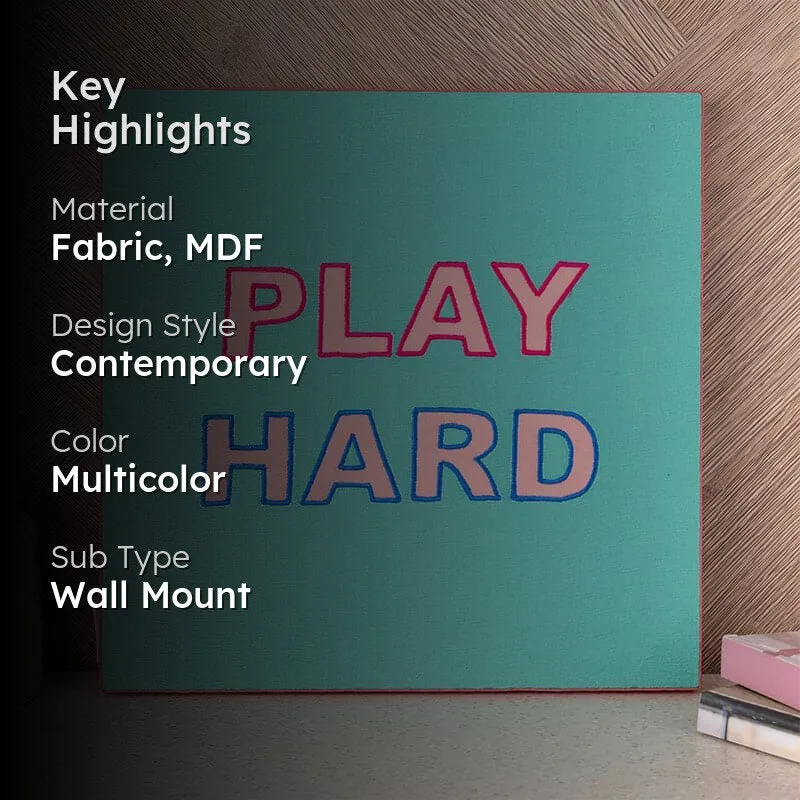 Play Hard Motivational MDF & Fabric Wall Accent media 2