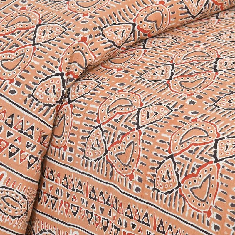 Seijun Mural Cotton Bedsheet (Orange) - 180 TC media 4