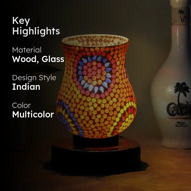 Crystalin Mosaic Glass Table Lamp With Wooden Base - Multicolor media 2