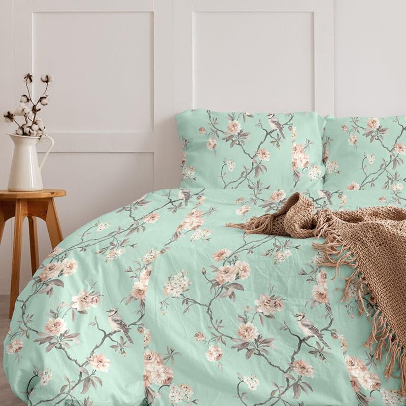 Cherry Blossom Floral Cotton Bedsheet (Green) - 254 TC media 5