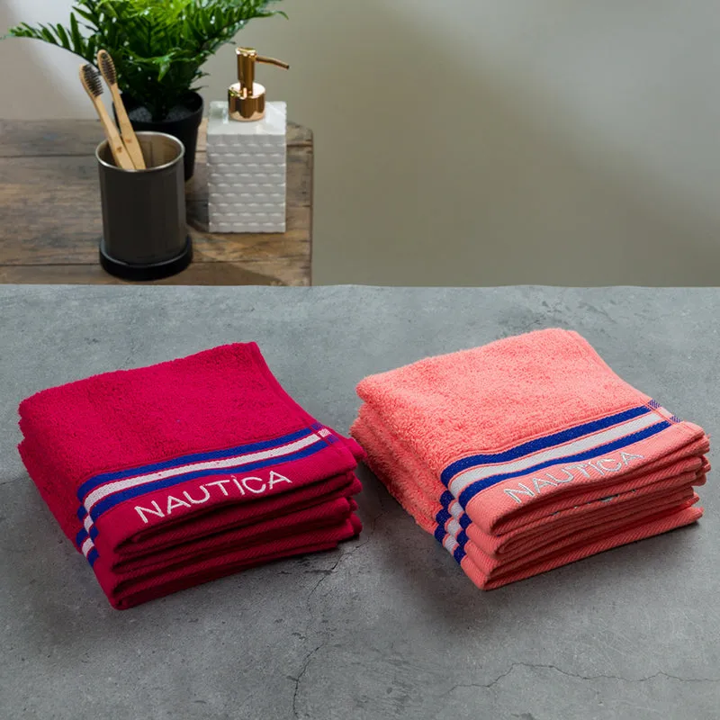 Nautica Dove Down Cotton Face Towel (Coral & Burgundy) - Set Of Eight media 4