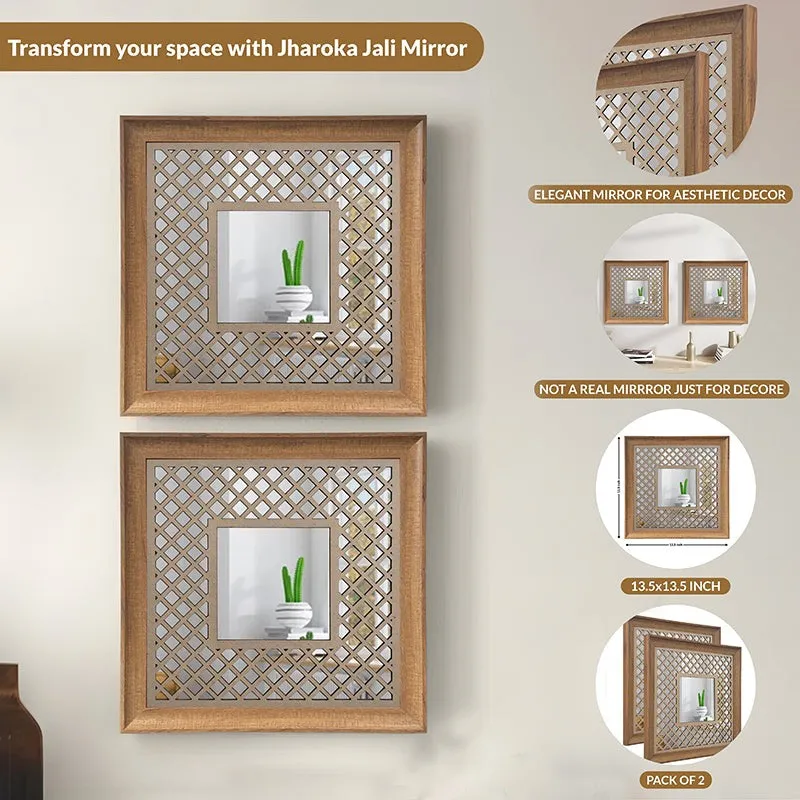 Jharokha View Decorative Acrylic Wall Mirror (Beige) - Set Of Two media 7
