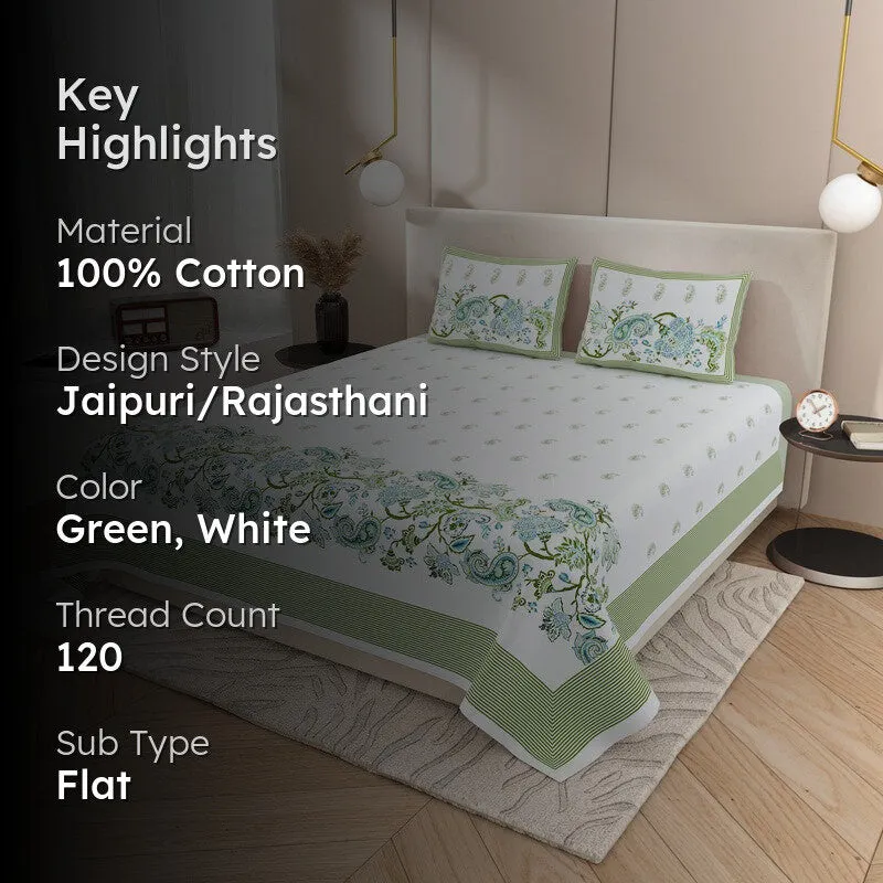 Royal Glow Cotton Bedsheet (Green,White) - 120 TC media 2