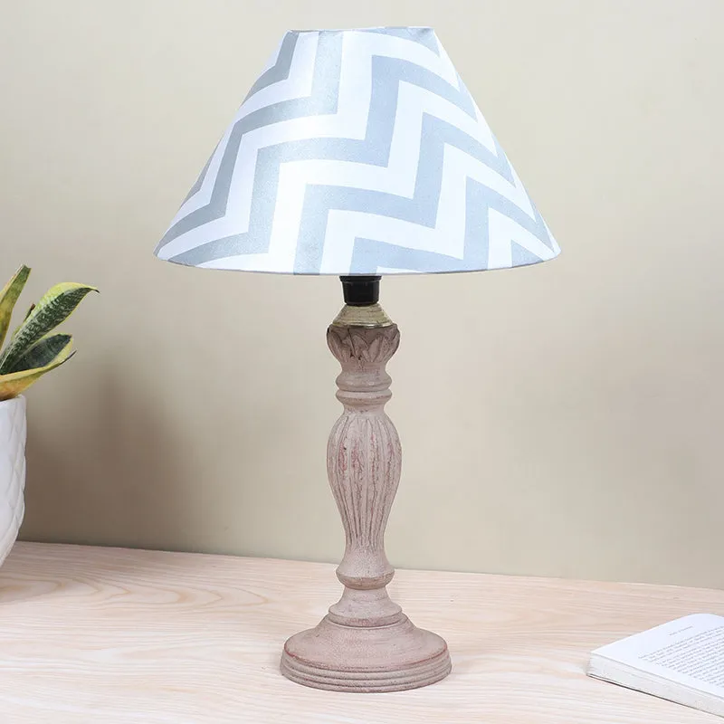 Chevron Light Sabi Printed Mango Wood Table Lamp - White media 2