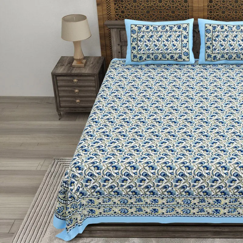 Lineet Cotton Bedsheet (Blue,White) - 240 TC media 3