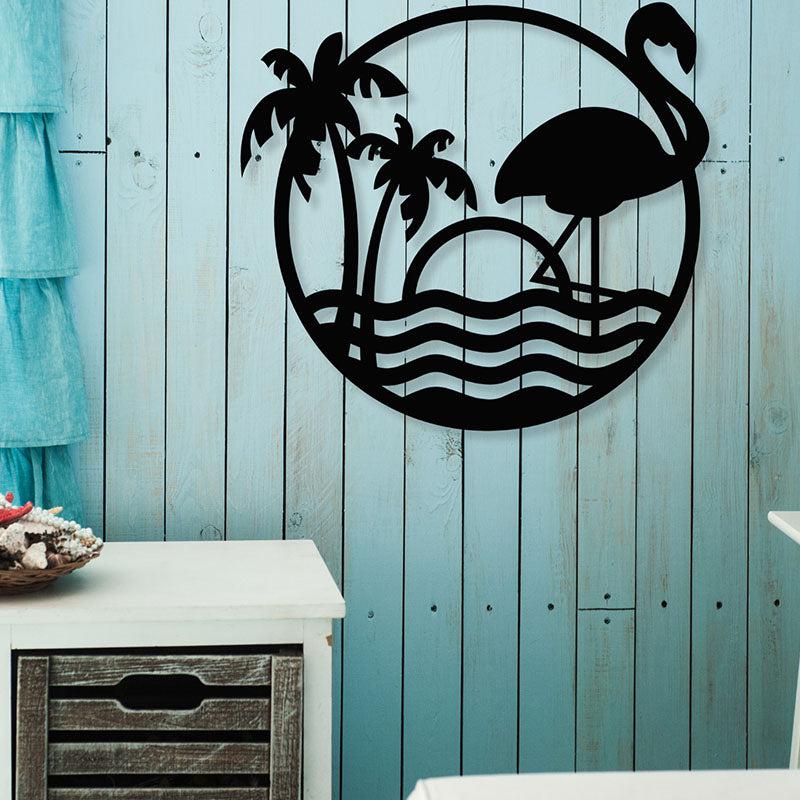 Flamingo On A Beach Black Iron Wall Accent
