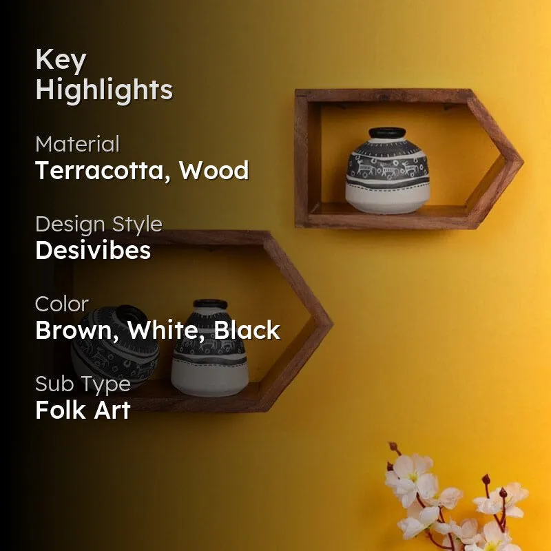 Priyank Warli Wooden Wall Shelf With Pots - Five Piece Set media 2