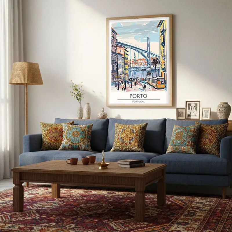 Vintage Porto Framed Canvas Archival Canvas Wall Painting - Natural Brown Frame media 4