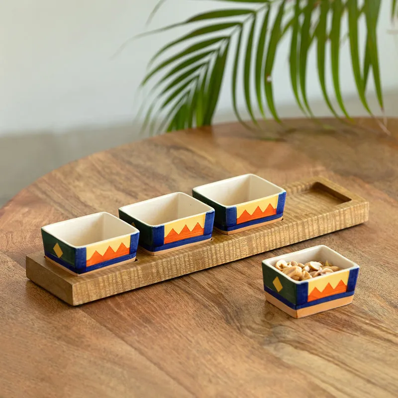 Vertex Handpainted Ceramic Dip Bowl With Tray (80 ML) - Five Piece Set media 1