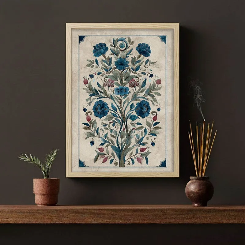 Floral Folk Art Canvas Wall Painting With Brown Frame media 4