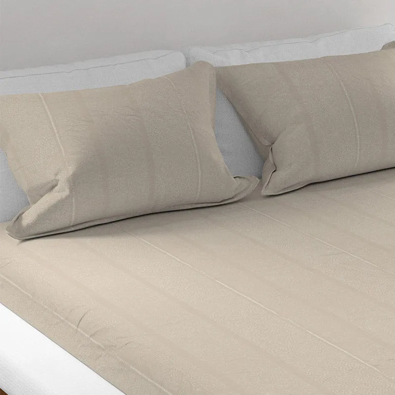 Print Percale Slub Solid Cotton Bedsheet (Sandal Wood) - 150 TC media 3