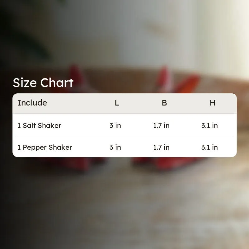 Size chart image for salt and pepper shaker set