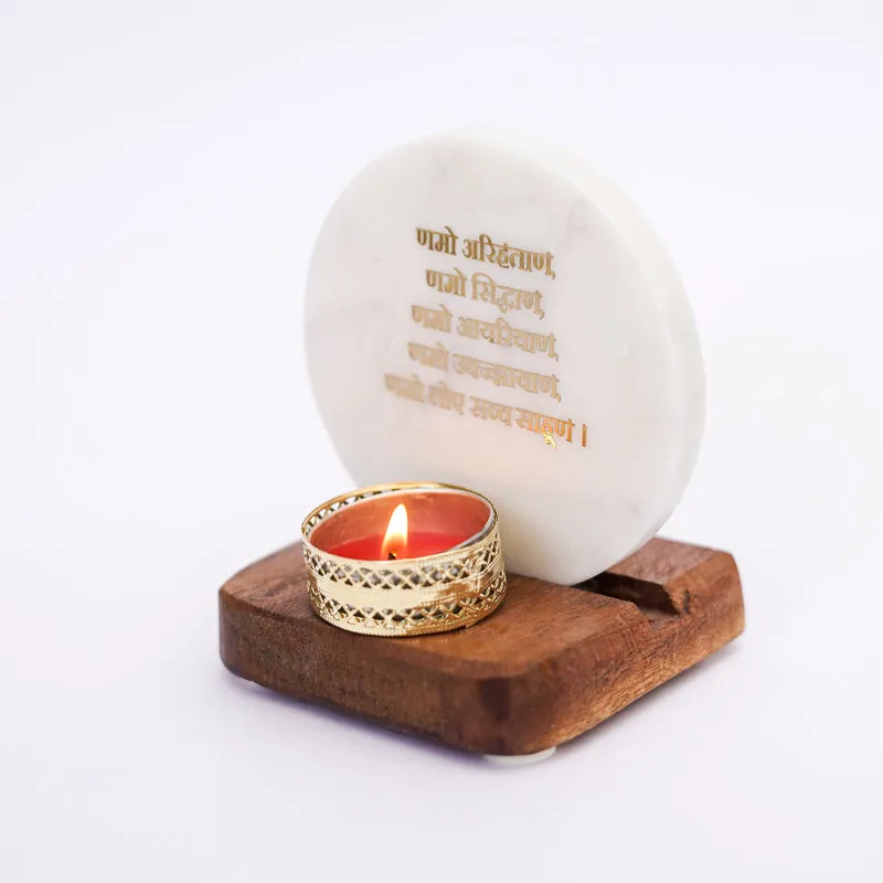 Namokar Mantra Marble Religious Accent With Tealight Candle Holder media 5
