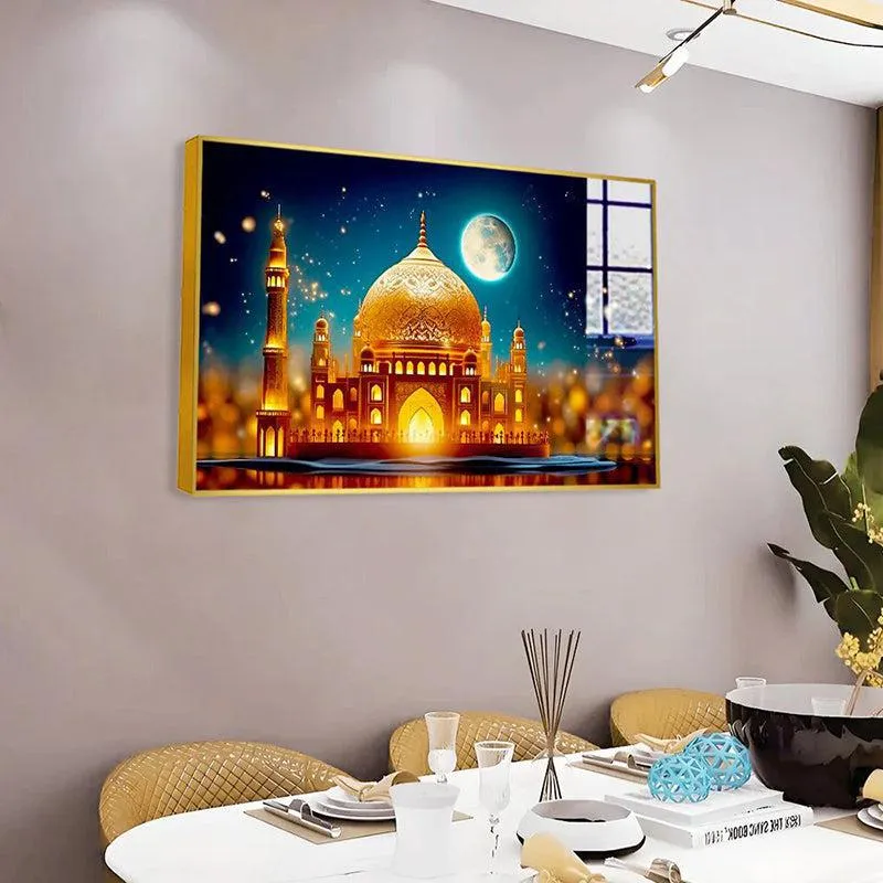 Moonlit Mughal Radiance Modern Canvas Wall Art With Frame - Gold media 4