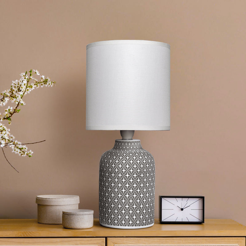 Moroccan Hue Concrete LED Fabric Table Lamp - White,Grey media 2
