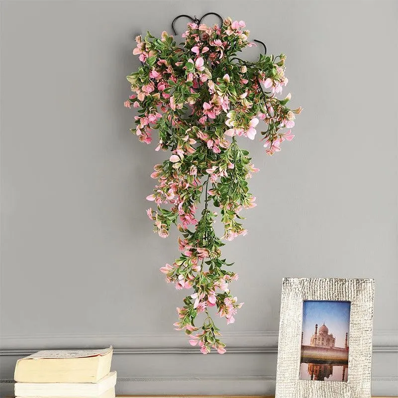 Faux Pink Flower Vine With Metal Wall Stand media 1