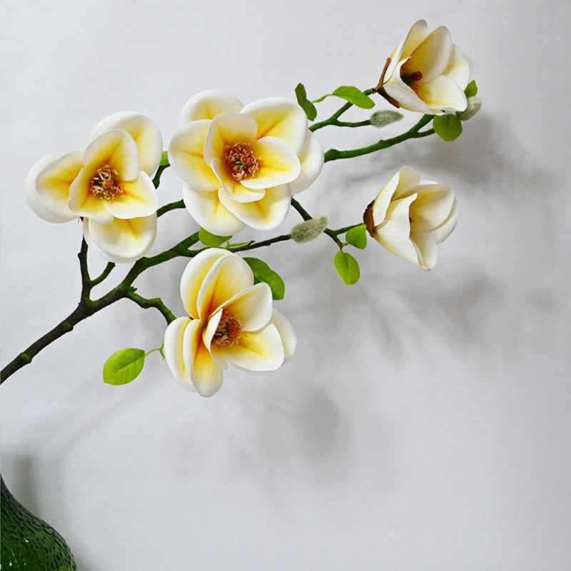 Artificial Magnolia Flower Stick - White media 3
