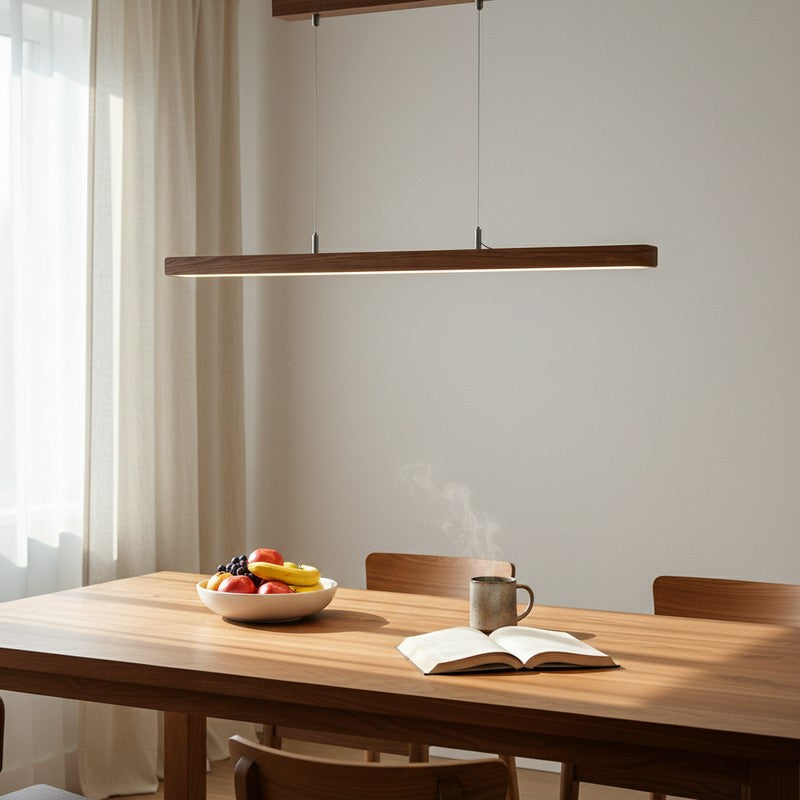 Linear Teak Wood led Pendant Lamp media 3
