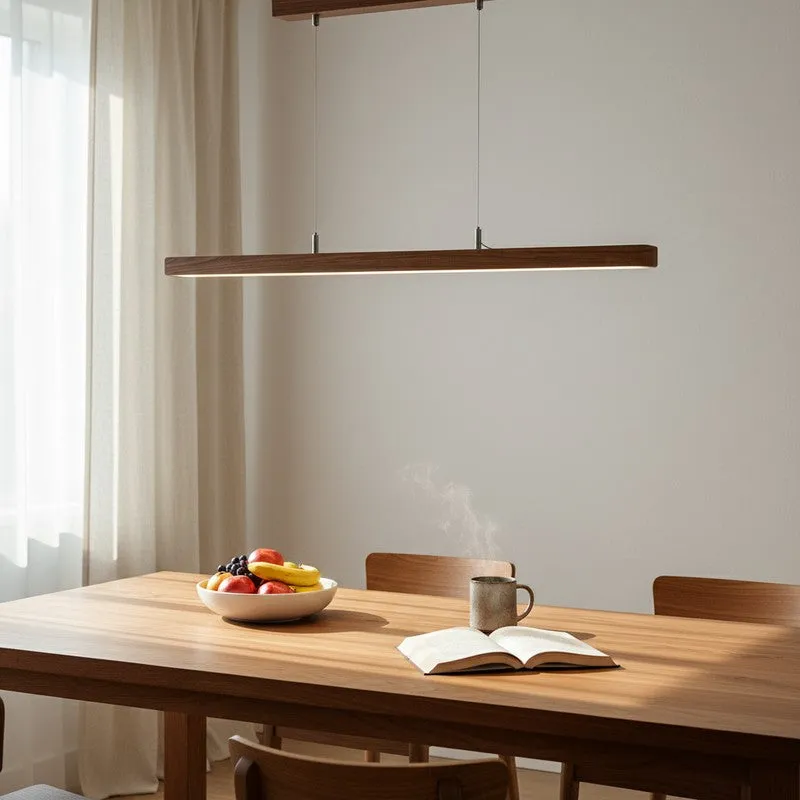 Linear Teak Wood led Pendant Lamp media 3